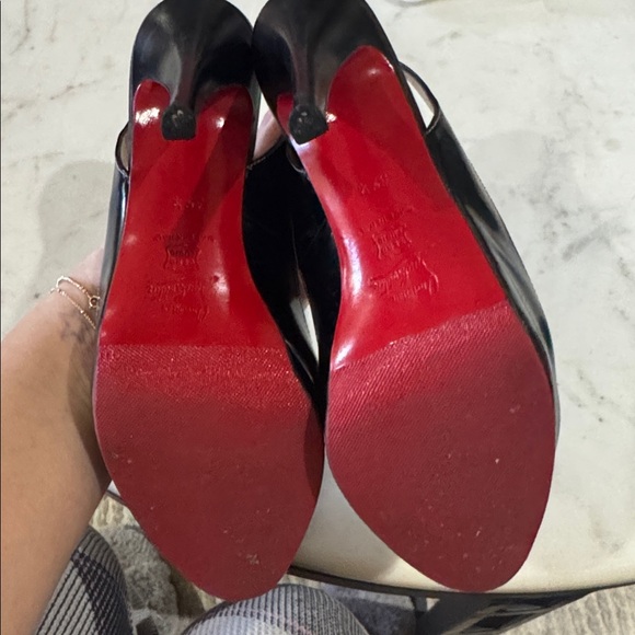 Christian Louboutin Black Patent Slingback Peep-Toe Pumps - Picture 2 of 5